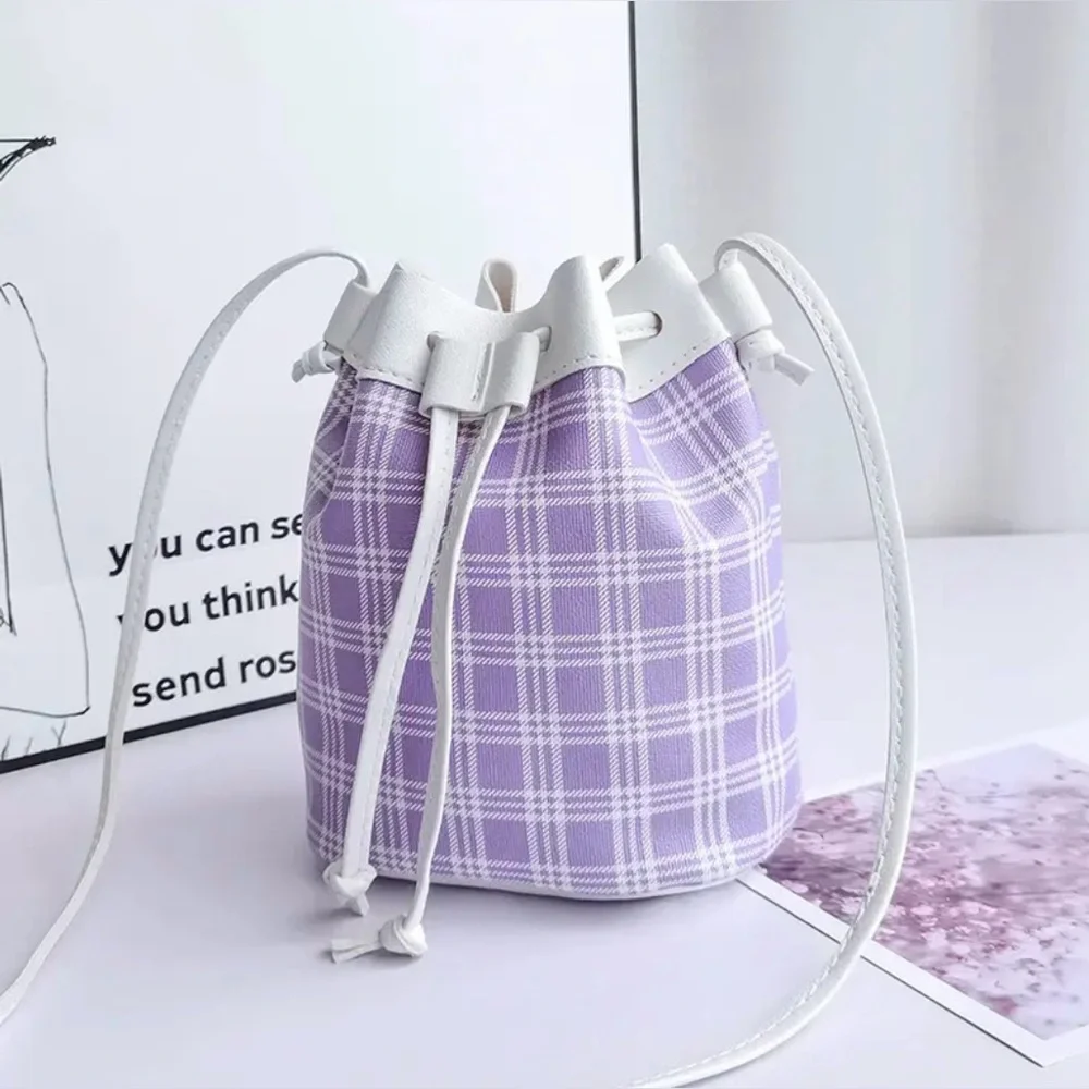 Purple and White Mini Bag with Drawstring Closure